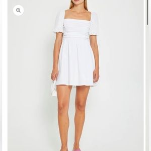 White mini puff sleeve dress
